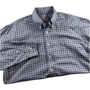 BROOKS BROTHERS Shirt Mens L Non Iron Original Polo All Cotton Blue Purple Plaid